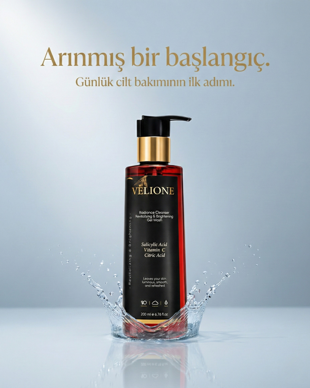 Velione Leke Karşıtı Yüz Temizleme Jeli 200 ml – Cilt Tonu Eşitleyici, Aydınlatıcı Bakım