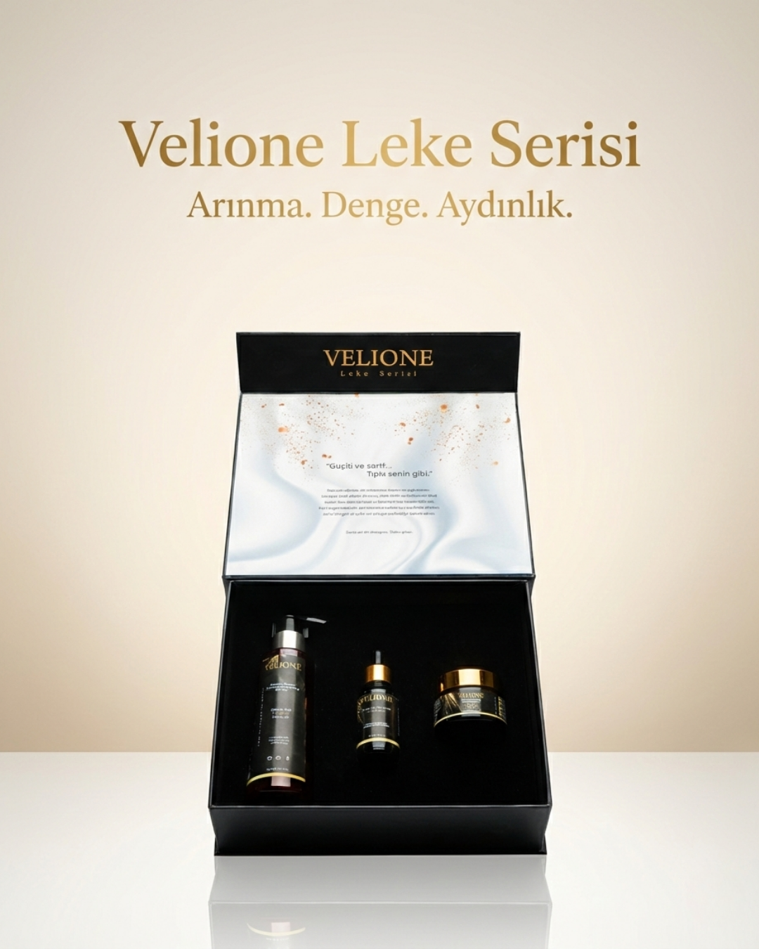 Velione Leke Serisi - Özel Set - Yüz Temizleme Jeli, Serum, Krem