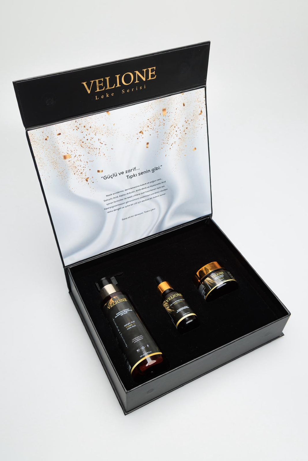 Velione Leke Serisi - Özel Set - Yüz Yıkama Jeli, Serum, Krem