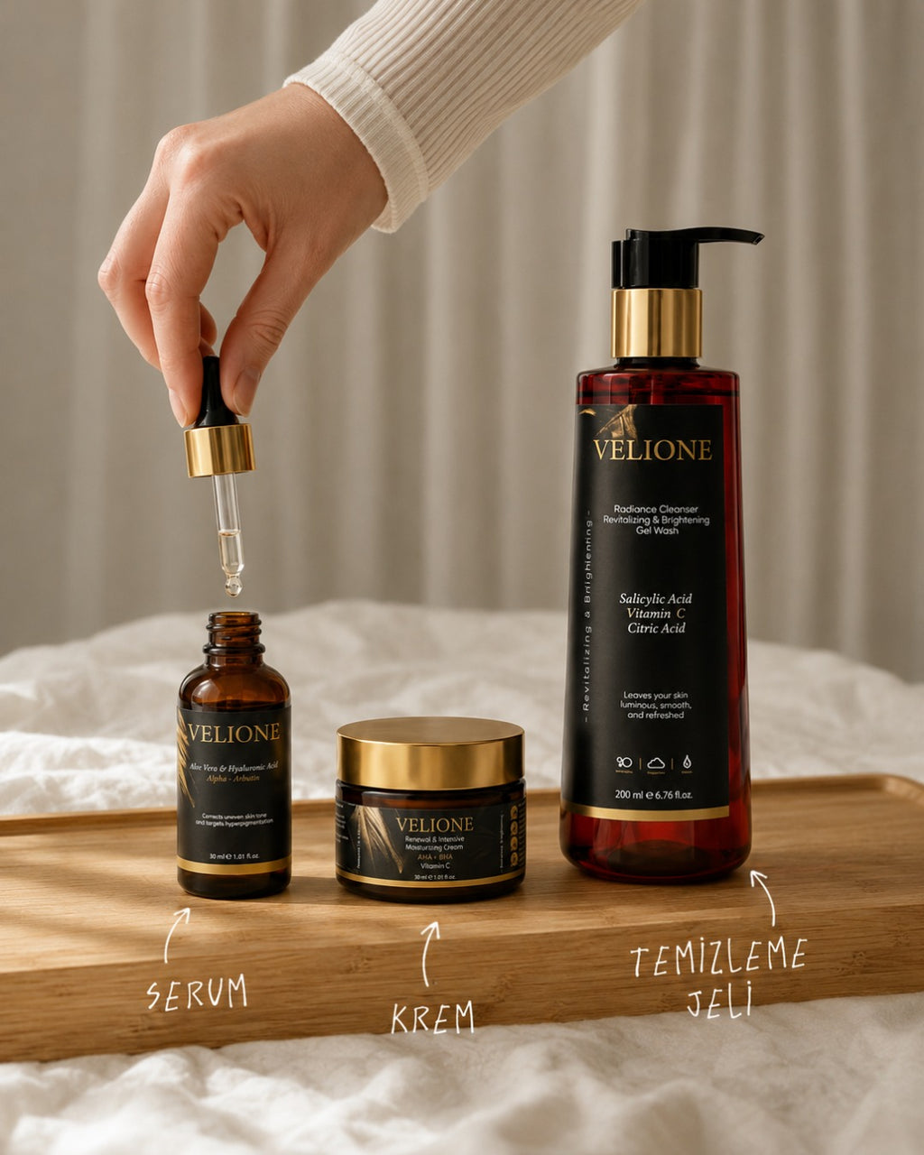 Velione Leke Serisi - Özel Set - Yüz Temizleme Jeli, Serum, Krem